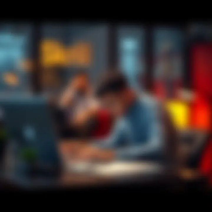 A person sitting at a desk looking frustrated while checking their laptop about a Skrill withdrawal problem.