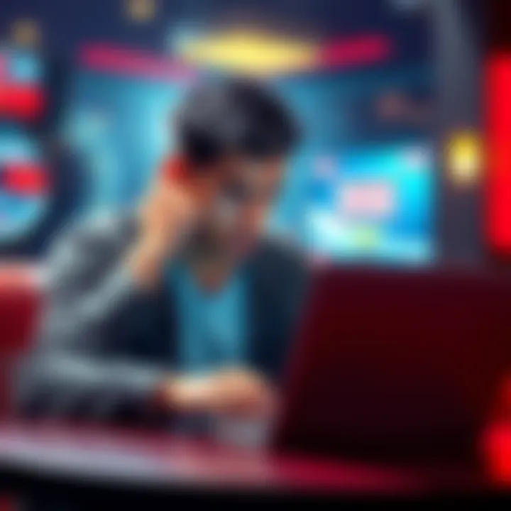 User Struggling with Bovada Deposits A concerned user looking at a laptop with a frustrated expression, showing issues with Bovada deposits