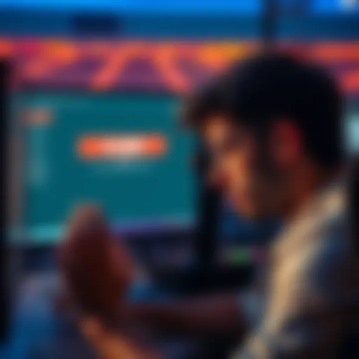 A person looking at a computer screen with a closed betting account notification, showing signs of frustration