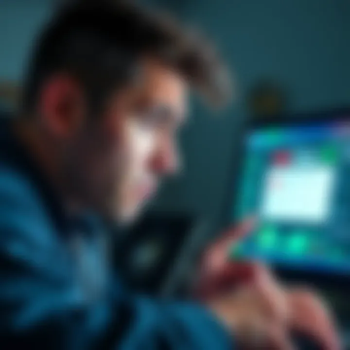 A person looking frustrated while trying to log into their account on a computer, with error message visible on the screen.