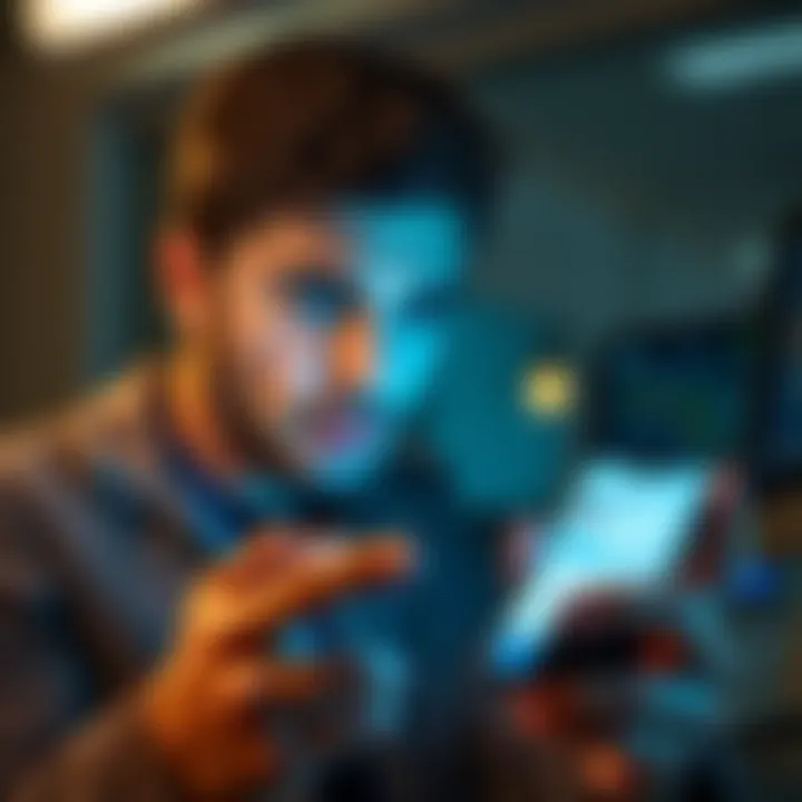 Person looking worried while checking bank account balance on a smartphone, showing concerns about fund withdrawal problems