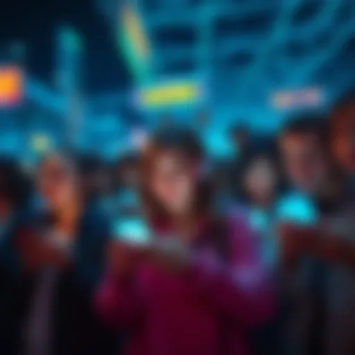 Group of people looking upset while staring at their phones, indicating frustration about being banned from chat and unable to withdraw funds