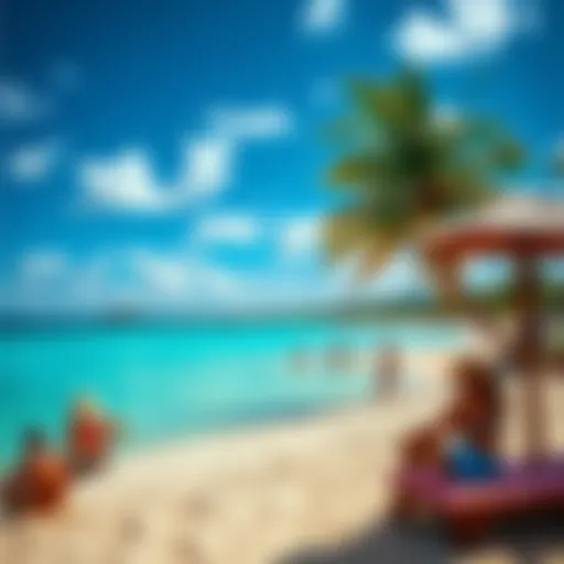 A beach scene in the Dominican Republic with tourists enjoying the sun and engaging in betting activities