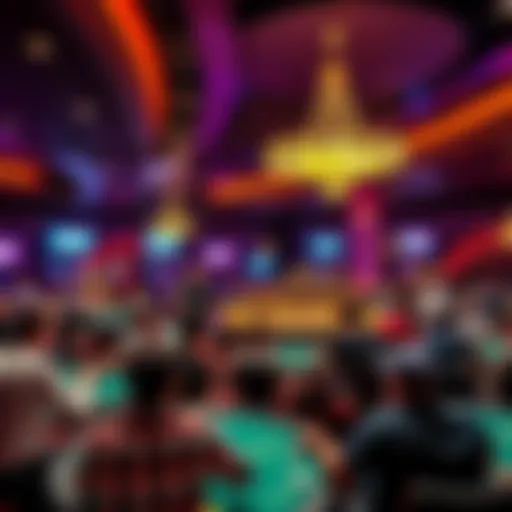 A bustling poker room in Las Vegas with players engaged at tables during the week