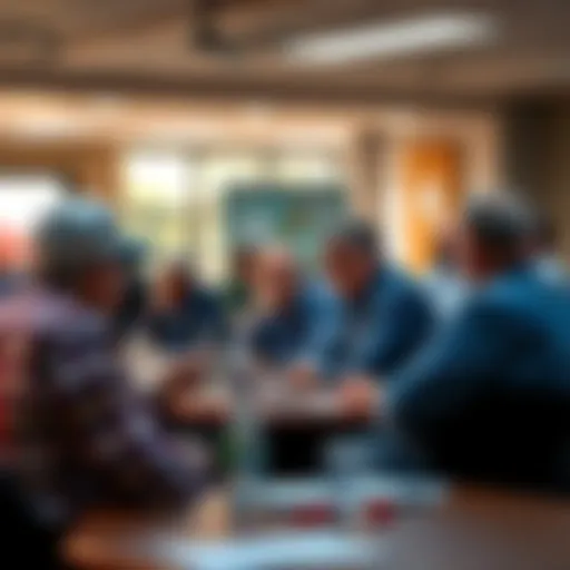 A group of people discussing veterans' benefits initiatives at a community meeting in Missouri.