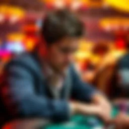 Victor Blom playing poker at the WSOP, focused and determined