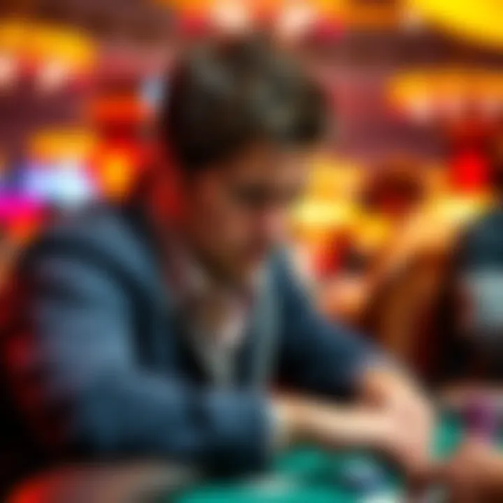 Victor Blom playing poker at the WSOP, focused and determined
