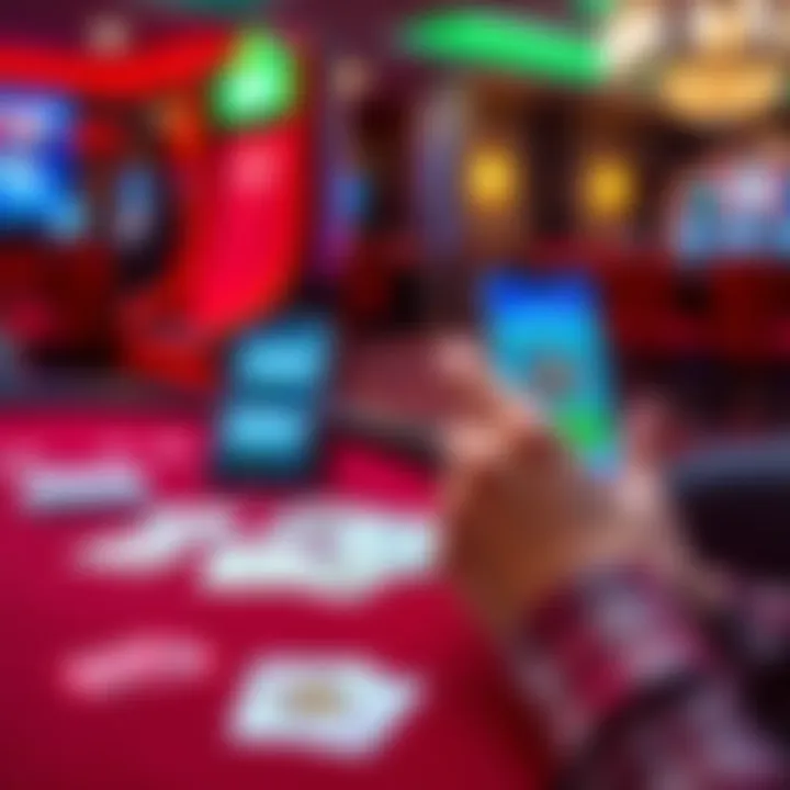Person testing a new video poker tool at a casino table with playing cards and a smartphone showing the tool app.
