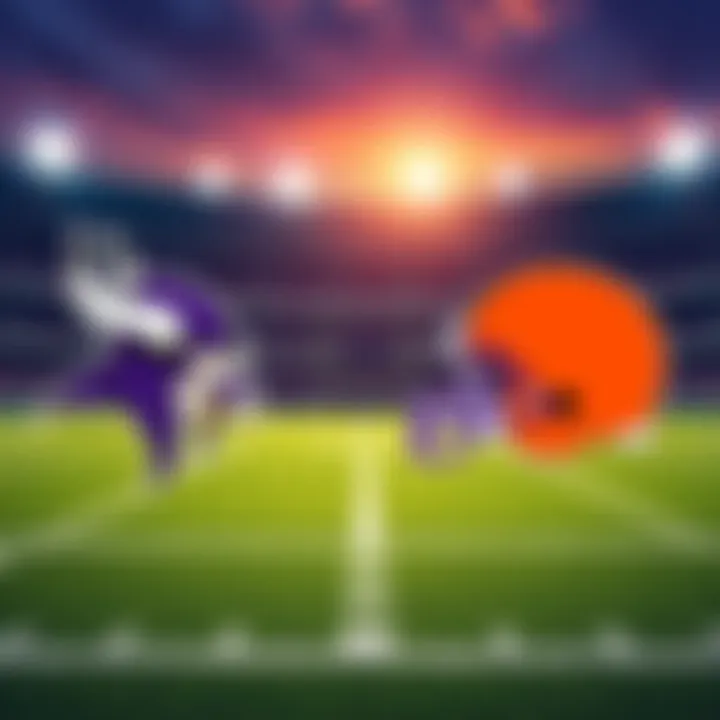 Vikings vs. Browns NFL Game A football field in London with Minnesota Vikings and Cleveland Browns logos, ready for the game.