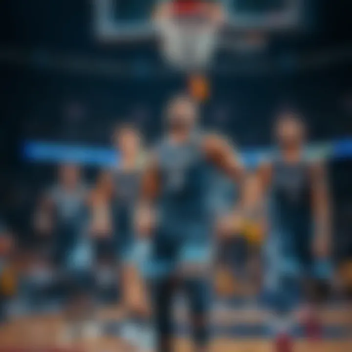 Villanova players on the court during the Round of 64 game, showing determination and teamwork as they aim for victory.