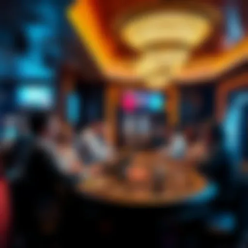 A luxurious casino setting with high rollers enjoying personalized service at a gaming table