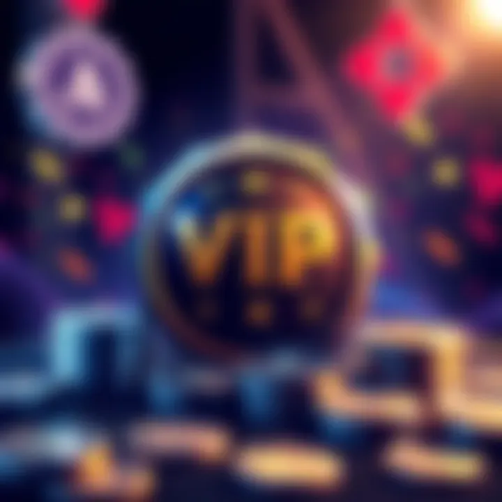 An illustration showing a VIP badge and gaming tokens, symbolizing exclusive benefits in gaming.