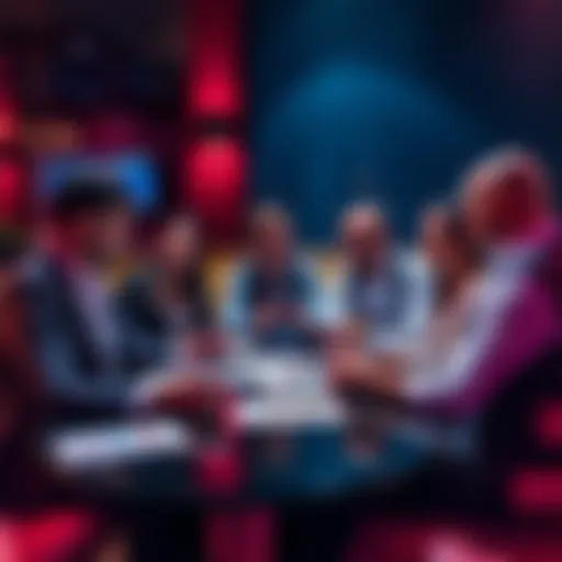 VIP hosts discussing bonuses A group of VIP hosts in a lounge discussing bonus schedules with papers and charts on the table