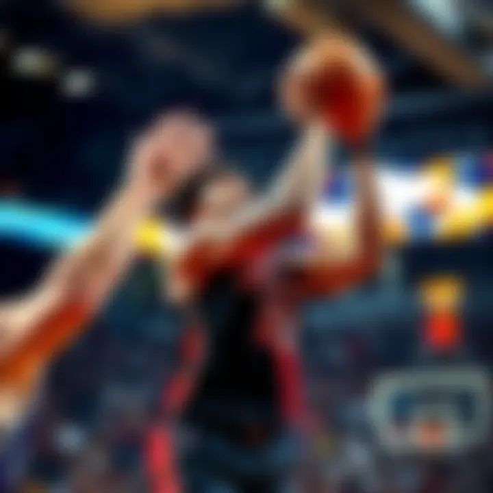 VJ making a shot during a basketball game with determination on his face