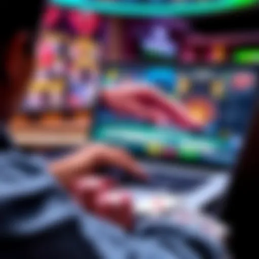 VPN Options for Online Casinos A person using a laptop with a secure VPN connection while playing online casino games, with poker chips and cards in the foreground.