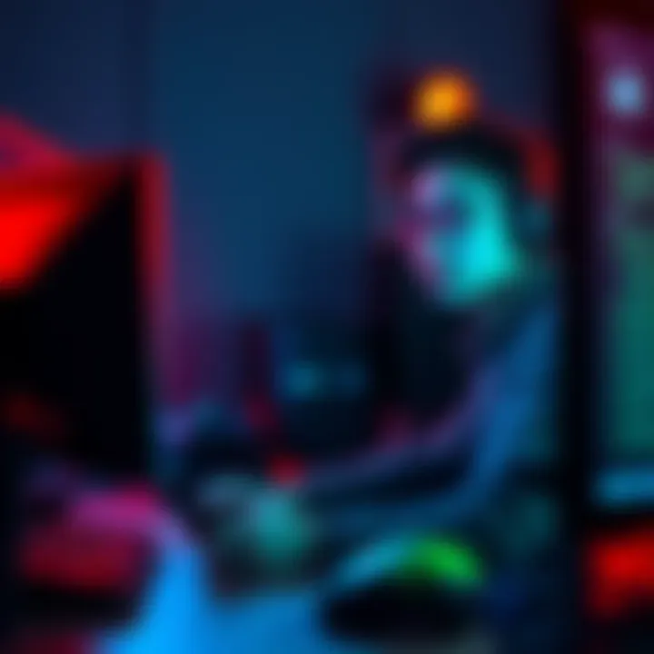 A person playing a video game on their computer while connected to a VPN, looking focused and cautious.