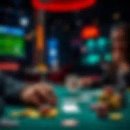 A person analyzing betting options and strategies for improved rankings at a gaming table, with chips and cards visible.