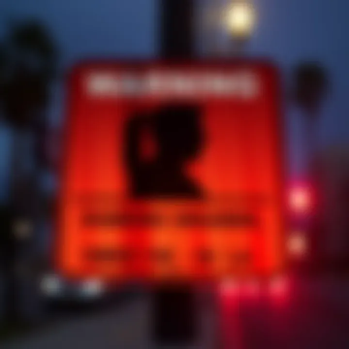 A warning sign with a silhouette of a person and text about a scammer, representing the diabetic mouthbreather in LA.