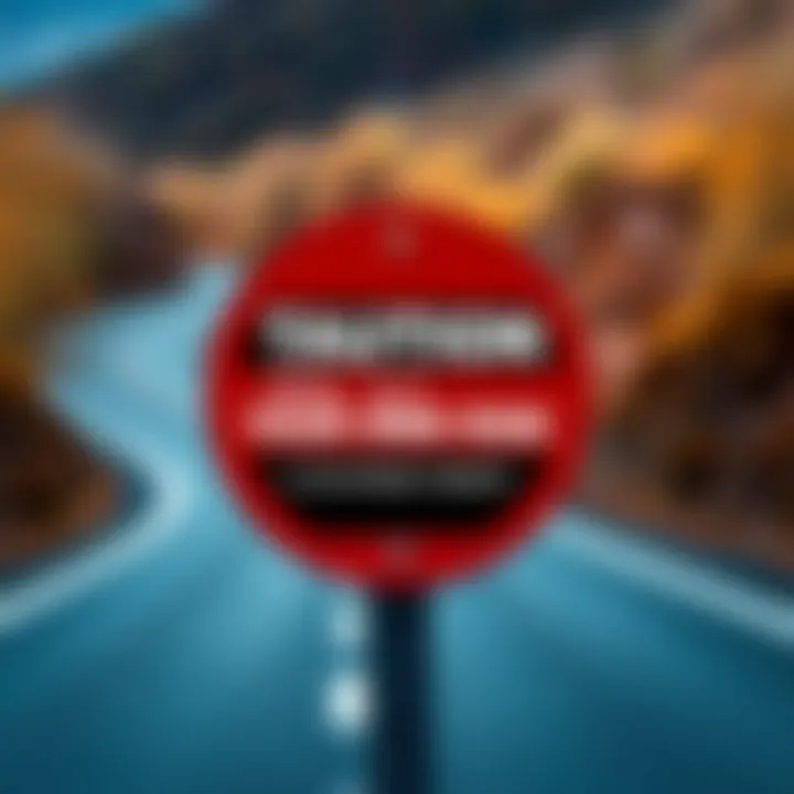 A caution sign that reads 'Tail at Your Own Risk' in a bold font, set against a blurred background of a winding road.