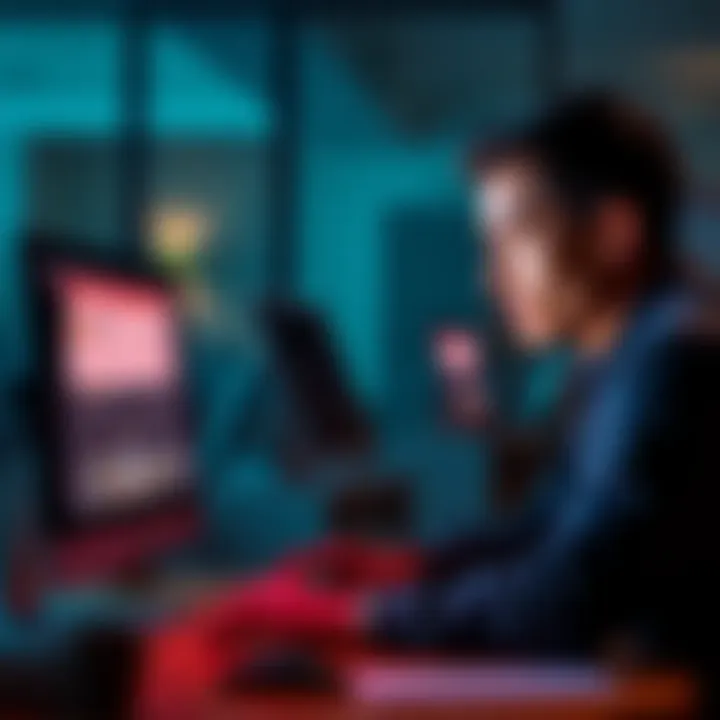 A person looking concerned while reading reviews about Stake.us on a computer, highlighting user warnings about possible scams.