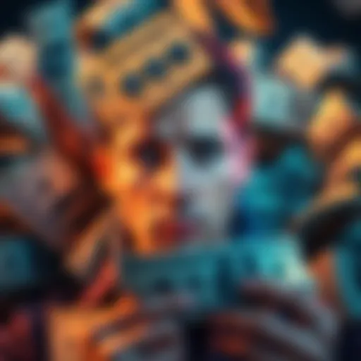 A person looking at a lottery ticket with a concerned expression, surrounded by cash and bills, questioning the value of lottery investments