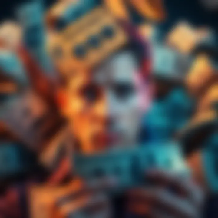 A person looking at a lottery ticket with a concerned expression, surrounded by cash and bills, questioning the value of lottery investments