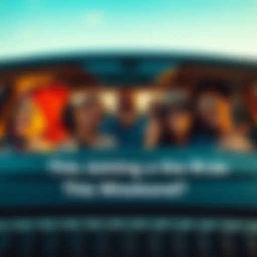 A group of people smiling and getting ready for a weekend road trip in a car