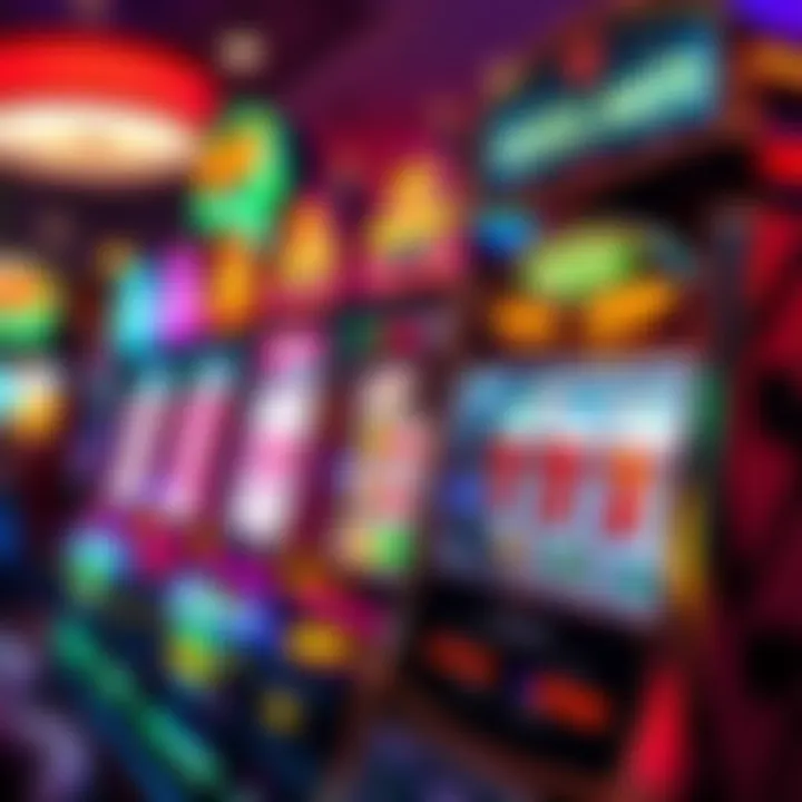 Weekend Slot Gaming A colorful casino slot machine with spinning reels and bright lights, inviting players to try their luck this weekend.