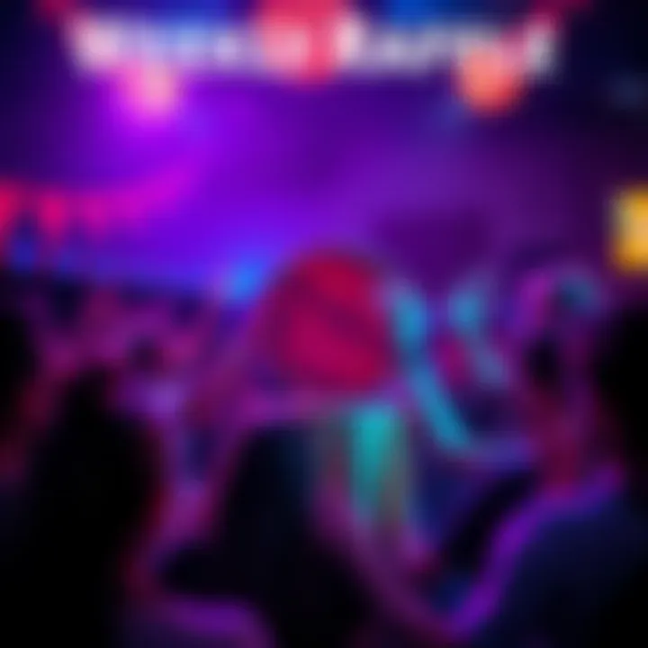 A group of excited people watching a raffle being held with a large drum and tickets being drawn.