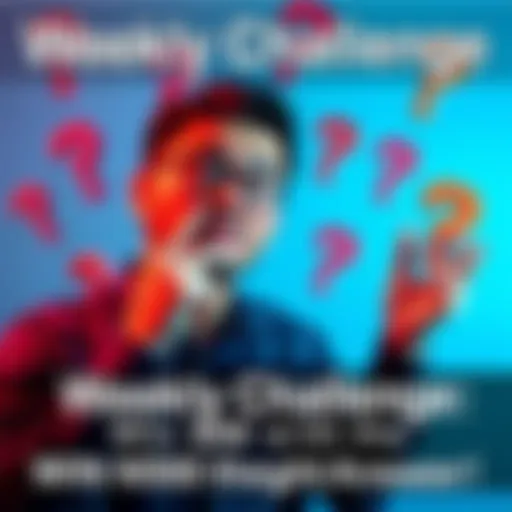 Weekly Challenge Guessing Game A person thinking with question marks around, excited about a guessing game offering a cash prize.