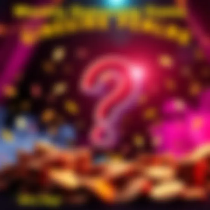 Weekly Guessing Game Announcement A colorful graphic inviting people to participate in a guessing game with excitement and prizes, featuring a big question mark and coins.