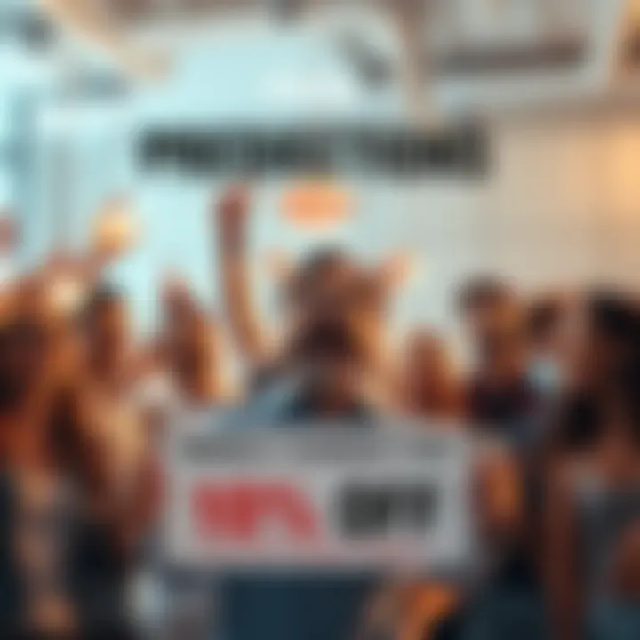 Weekly Predictions Offer A group of excited people discussing predictions with a banner offering 10% off for the closest guess.