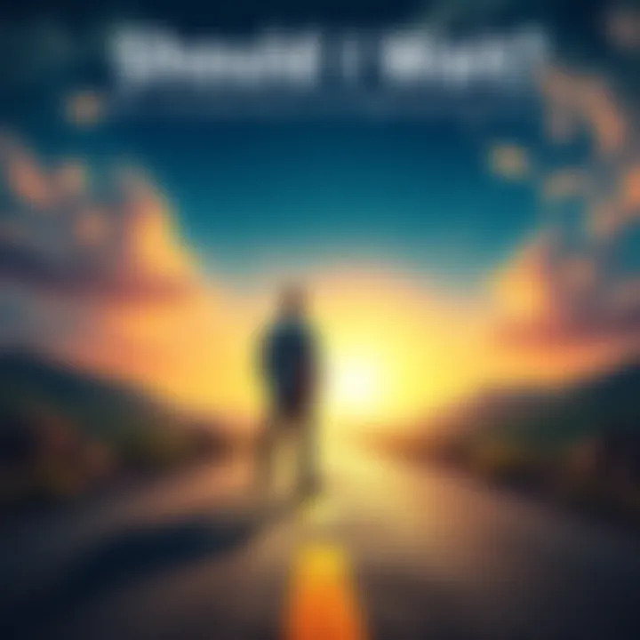 A person standing at a crossroads contemplating whether to wait or take action, with one path leading to a bright future and the other to uncertainty.