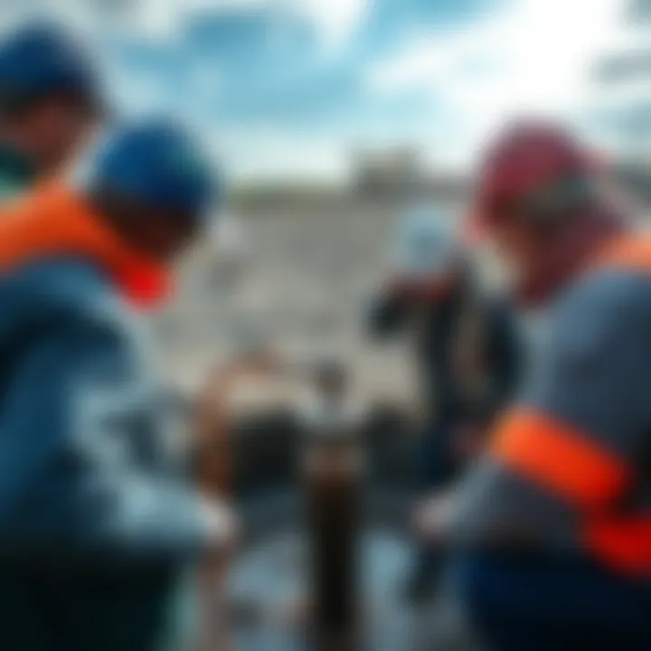 Authorities inspecting a water well with a team evaluating its condition and impact on the environment.