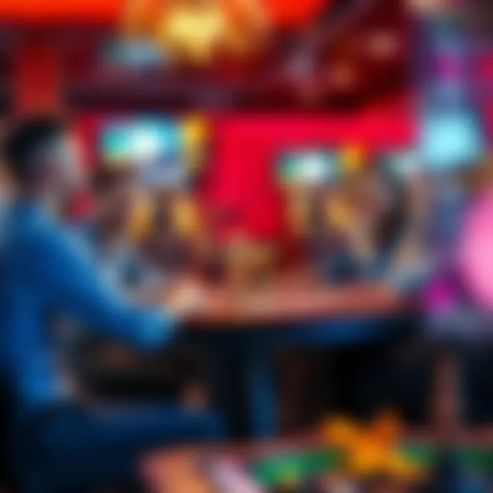 Winners Discussing Gaming Strategies A group of happy winners sharing their experiences and strategies about variance in games, sitting around a table with awards and game elements visible.