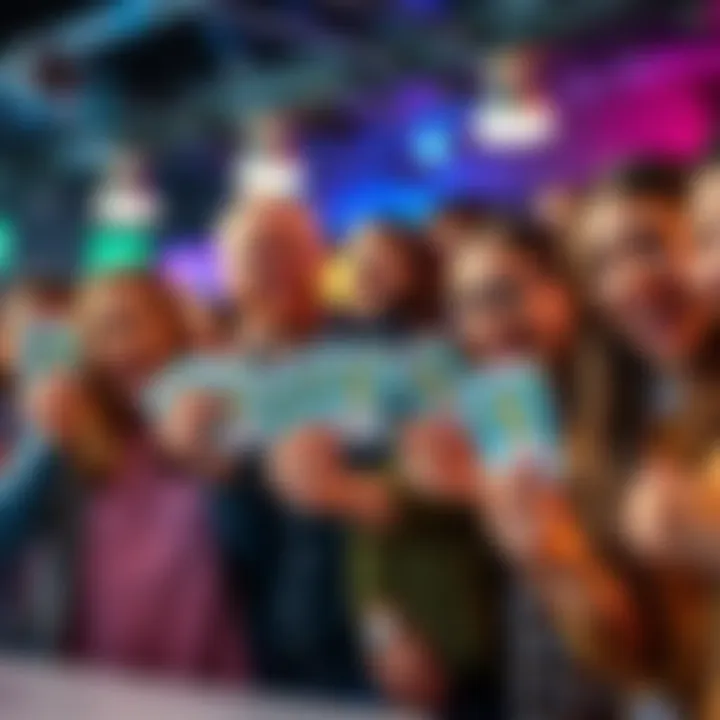 A group of happy people showing their winning $1 scratcher tickets with smiles and excitement