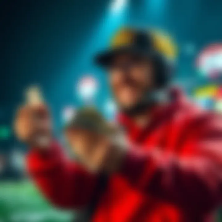 A sports bettor happily counting cash after a successful wager on Draft Kings using leftover Super Bowl funds