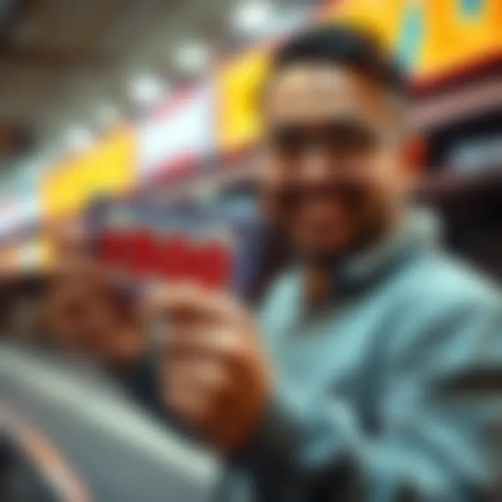 A person holding a scratcher ticket with a big smile after winning $500