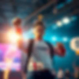 A person celebrating a small victory, with a checklist showing habit changes, in a bright and motivational setting.