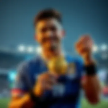 A proud player holding a trophy after winning a home game competition