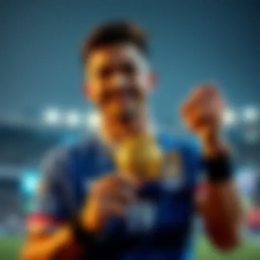 A proud player holding a trophy after winning a home game competition