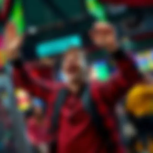 A joyful bettor celebrating at a sports betting venue with winnings displayed on the betting slip.