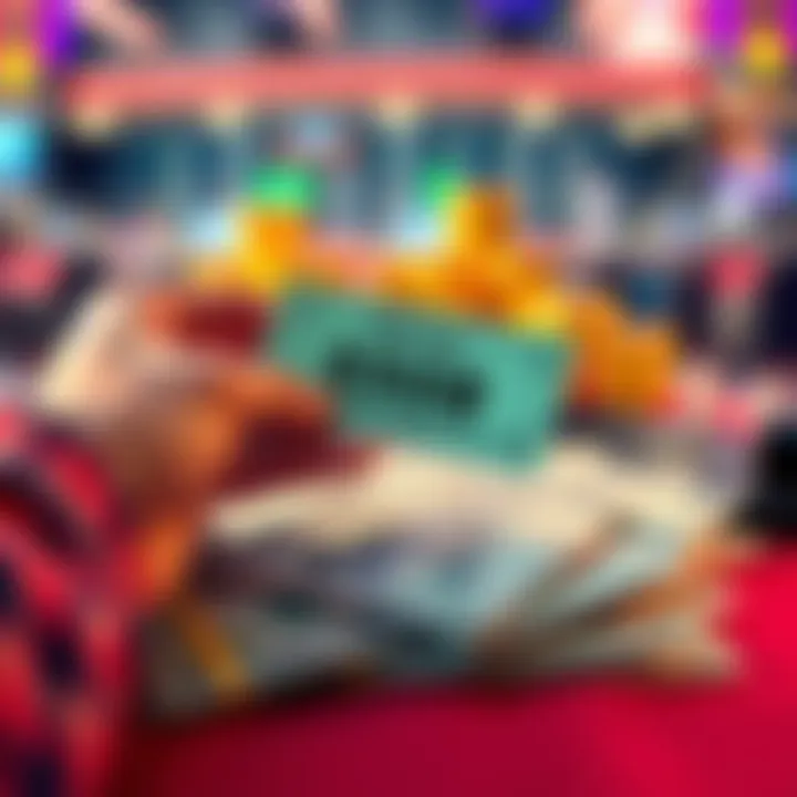 A hand holding a ticket with winnings and cash spread on a table, symbolizing gambling success