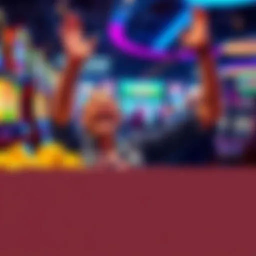 A joyful player celebrating a big win at a casino with colorful slot machines and card tables in the background.
