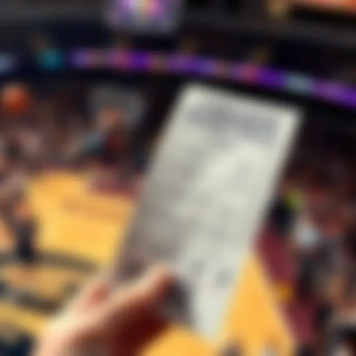 A close-up of a winning college basketball betting slip in a person's hand, with a basketball game background