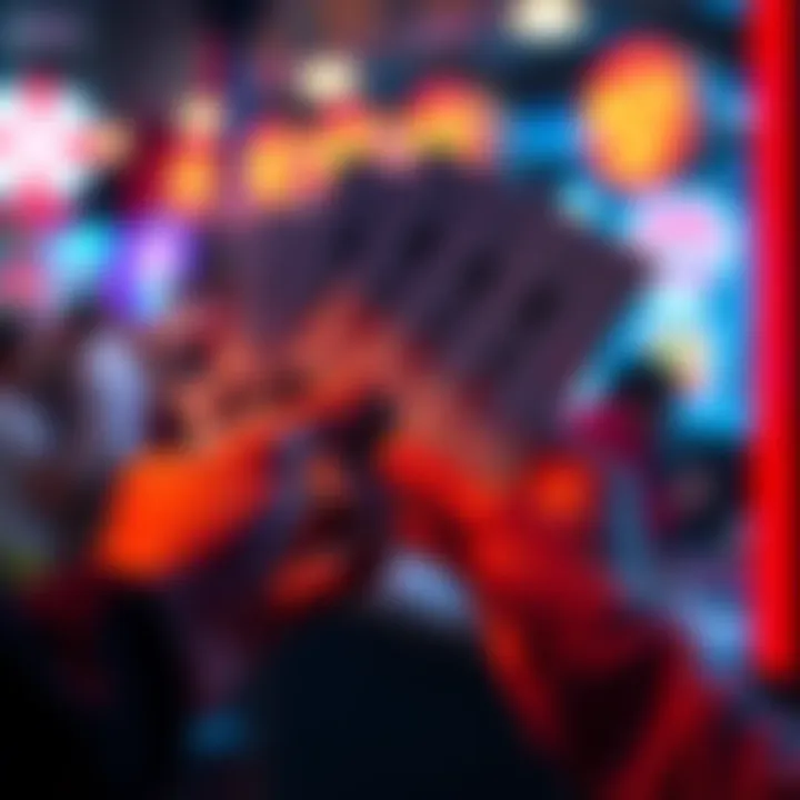 A hand holding multiple lottery tickets with colorful numbers and symbols, symbolizing hopes of winning big in tonight's draw.