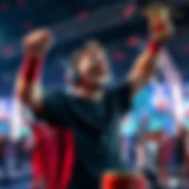 A triumphant player celebrating victory at the 500€ Super Buy event, showcasing excitement and surprise.
