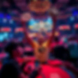 Celebrating a big win at a gaming tournament after turning a small entry fee into a large cash prize