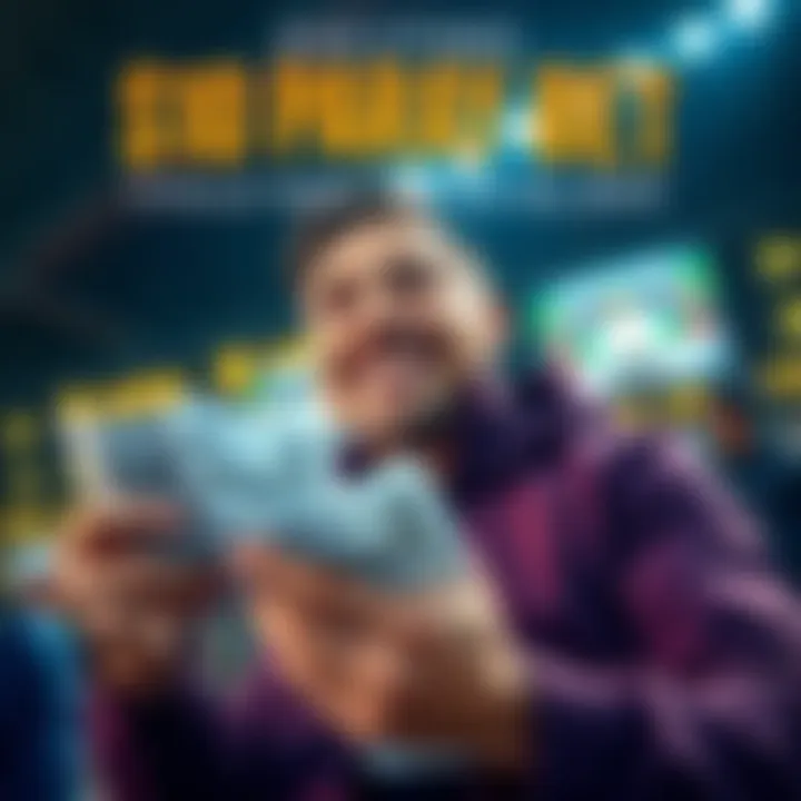 A happy person looking at betting slips with a big grin, celebrating a possible win from a $10 parlay bet