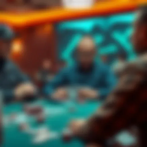 Winning Poker Strategies A focused player analyzing cards at a poker table, surrounded by chips and opponents, showcasing strategy and patience.